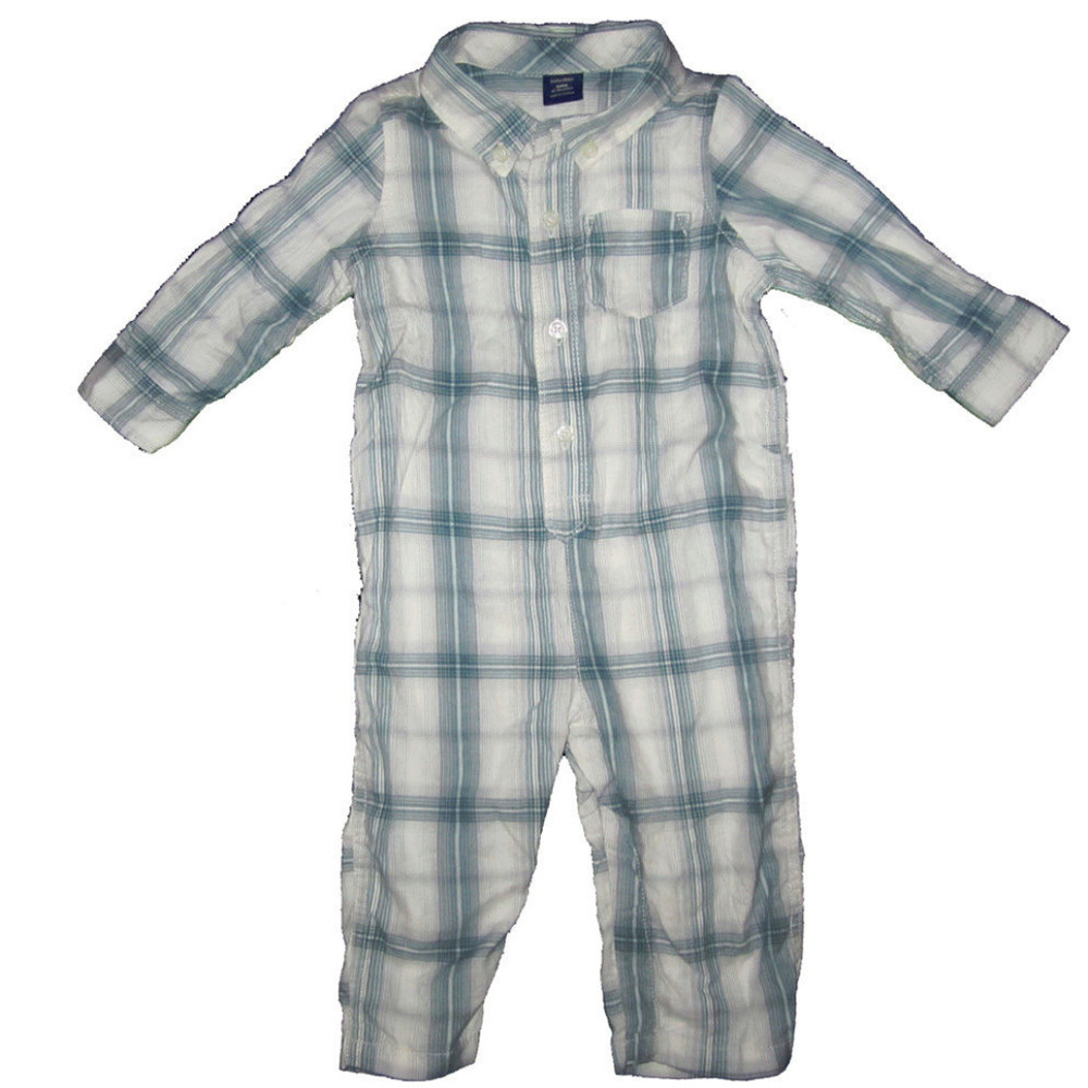 Baby Gap NWT Blue Gray Plaid Shirt Romper 0-3 Months
